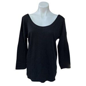 Vintage 90s Express Tricot Black Rib Knit Drop Shoulder 3/4 Sleeve T-Shirt